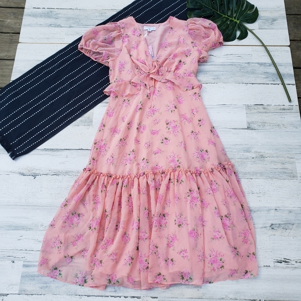 Loveshackfancy x Target| Fleur Dress Midi Ruffle Tiered Pink Floral NWT Size 8 - Picture 1 of 9